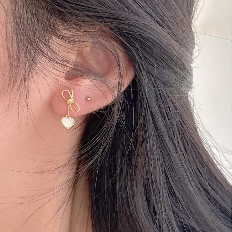 Heart Shape Bow Knot Drop Earrings