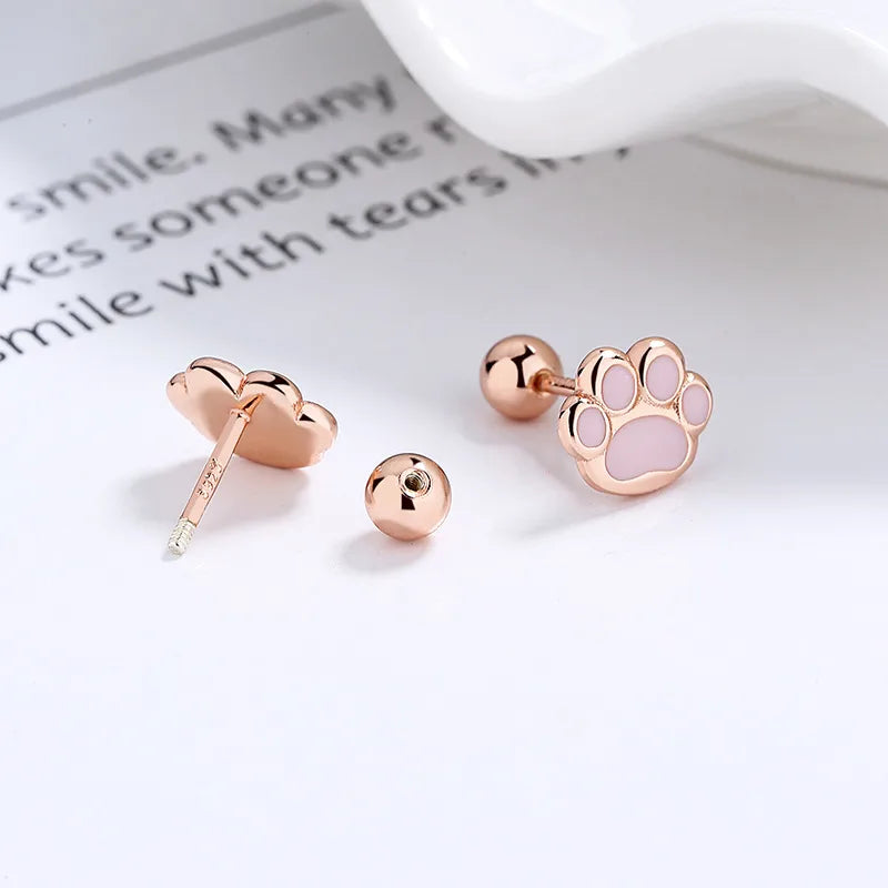 Lovable Paw Print Dome Earrings Stud