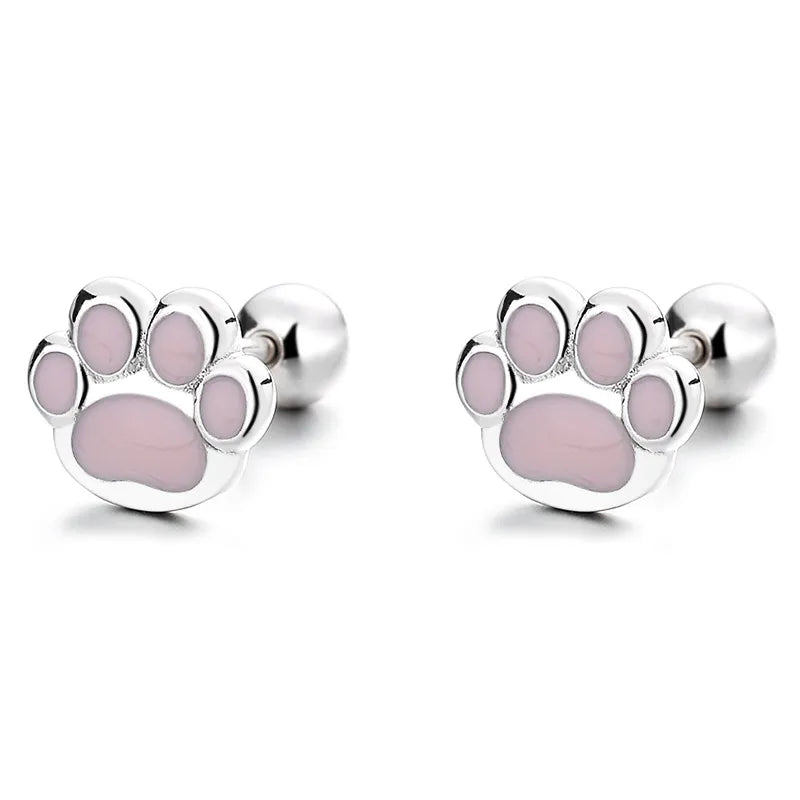 Lovable Paw Print Dome Earrings Stud