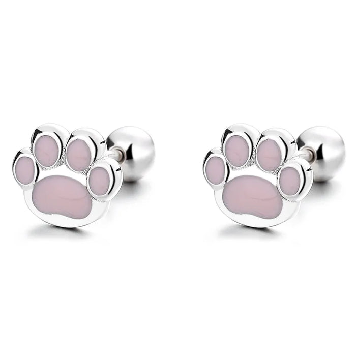 Lovable Paw Print Dome Earrings Stud