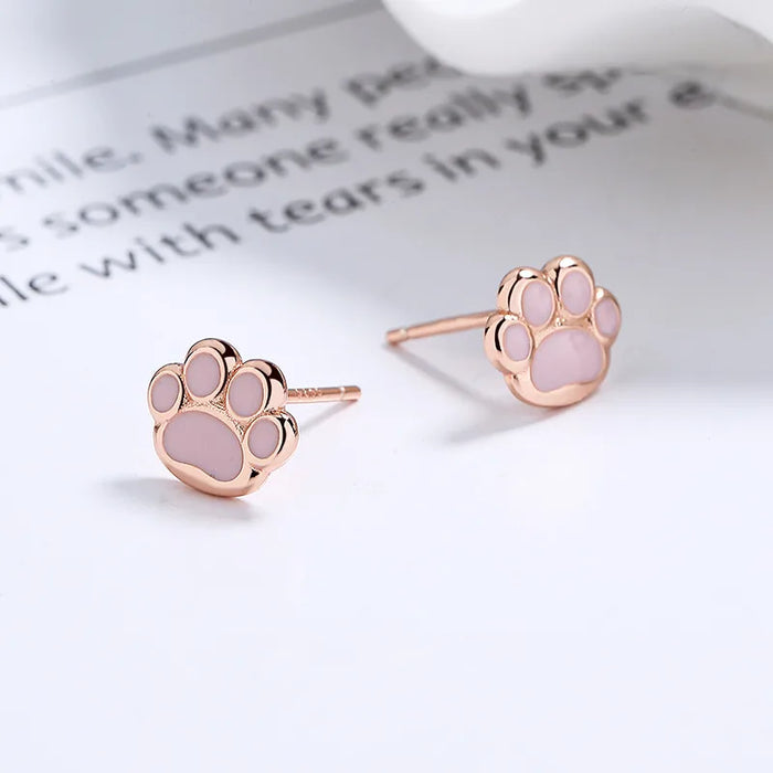 Lovable Paw Print Dome Earrings Stud