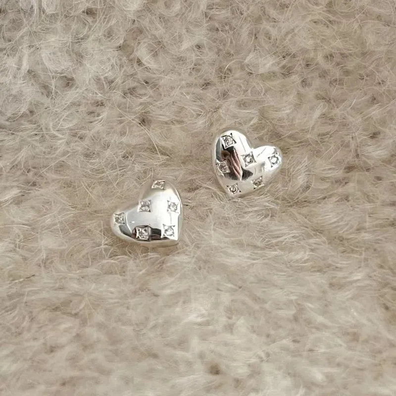 925 Sterling Silver Heart Shape Zircon Ear Studs