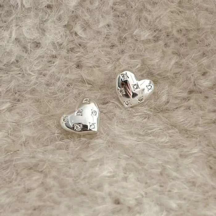 925 Sterling Silver Heart Shape Zircon Ear Studs