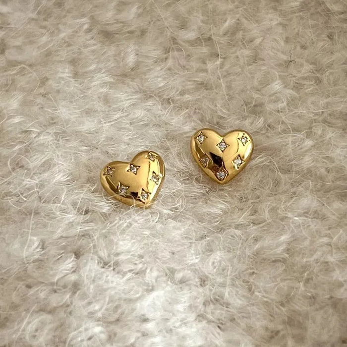925 Sterling Silver Heart Shape Zircon Ear Studs
