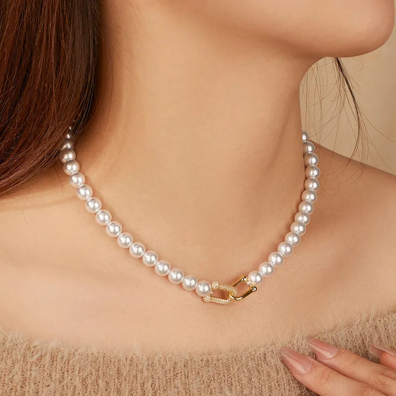 Pearl Beaded Necklace 925 silver & 18k Gold