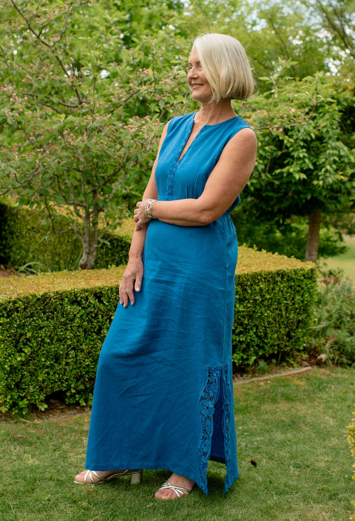 Lola - Stella Linen & Lace Maxi Cornflower