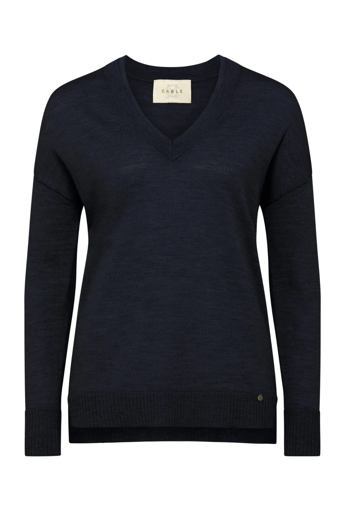 Cable - The Saxon Fine Merino Jumper - Midnight Navy