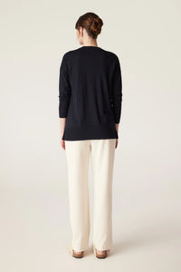Cable - The Saxon Fine Merino Jumper - Midnight Navy