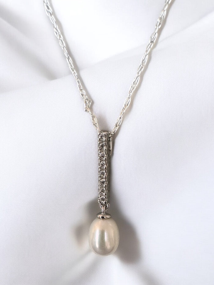 Pearl & Zirconia Drop Necklace