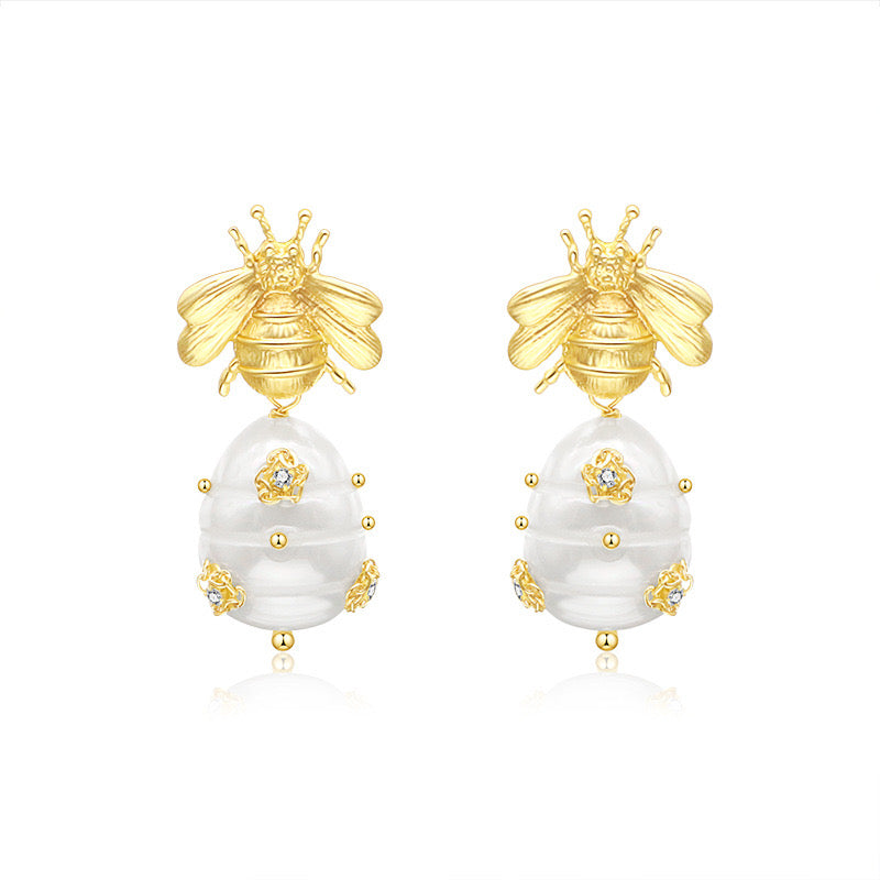 Bee Pearl & Zircon Earrings
