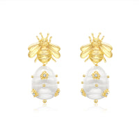 Bee Pearl & Zircon Earrings