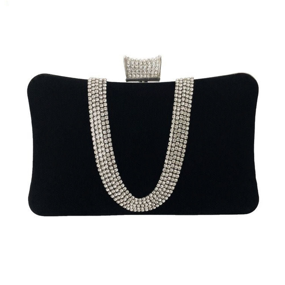 Velvet Rhinestone Clutch Bag