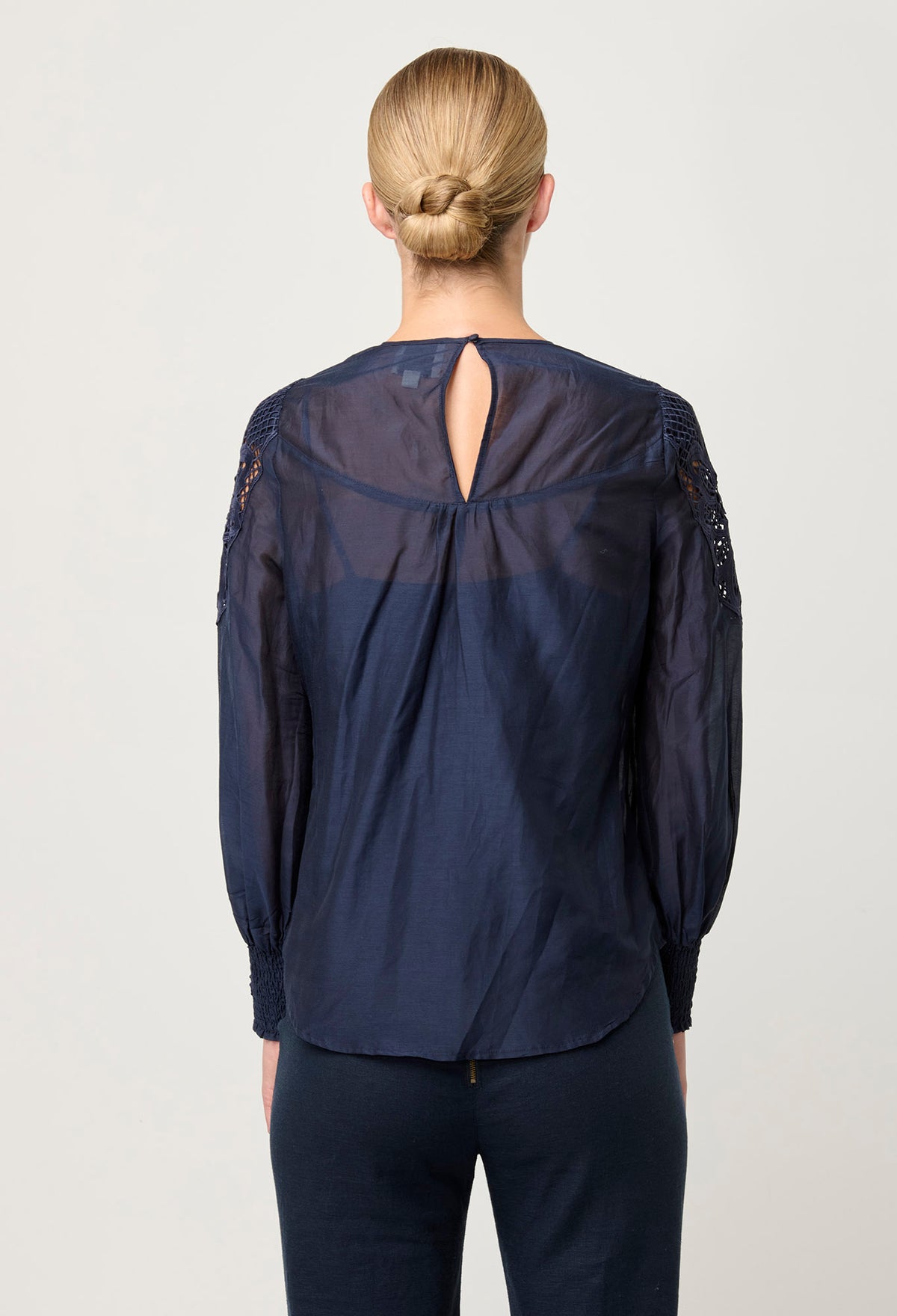 Once Was Mirador Cotton Silk Blouse in Navy