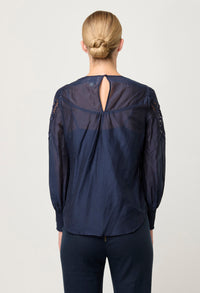 Once Was Mirador Cotton Silk Blouse in Navy