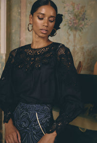 Once Was Mirador Cotton Silk Blouse in Navy