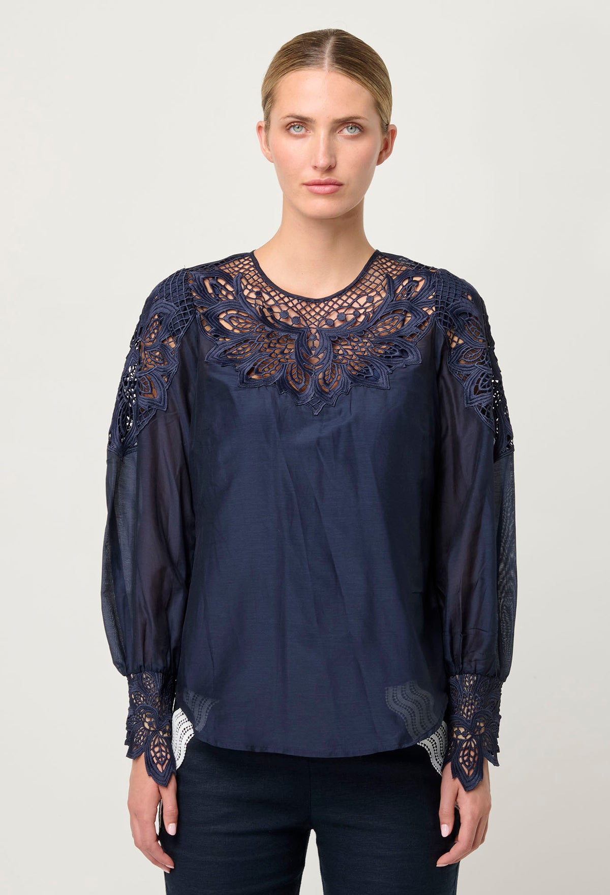 Once Was Mirador Cotton Silk Blouse in Navy