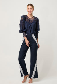 Once Was Mirador Cotton Silk Blouse in Navy