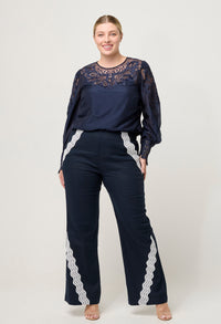 Once Was Mirador Cotton Silk Blouse in Navy