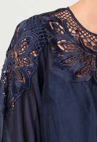 Once Was Mirador Cotton Silk Blouse in Navy