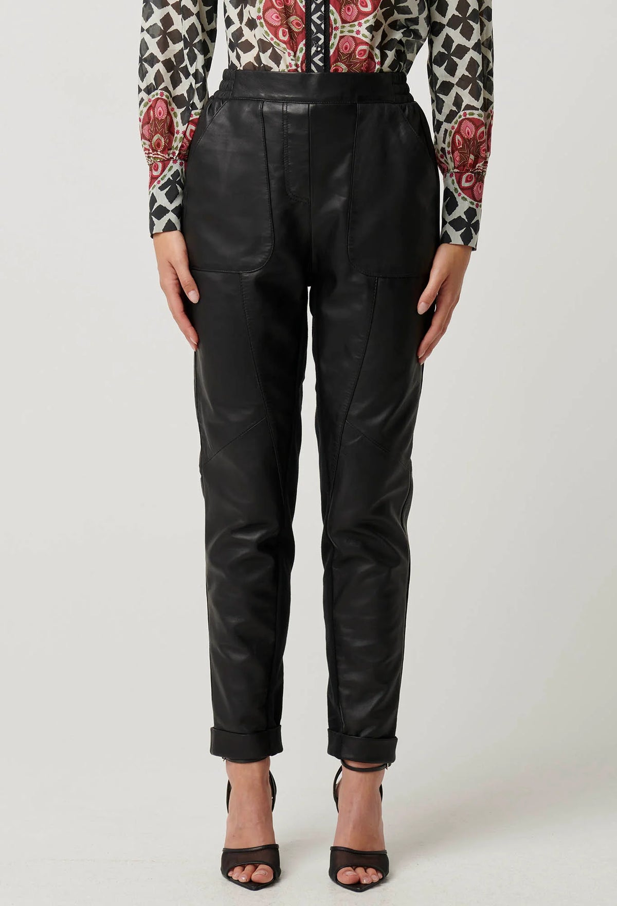 Once Was - Sylvan Leather Curved Panel Jogger in Black