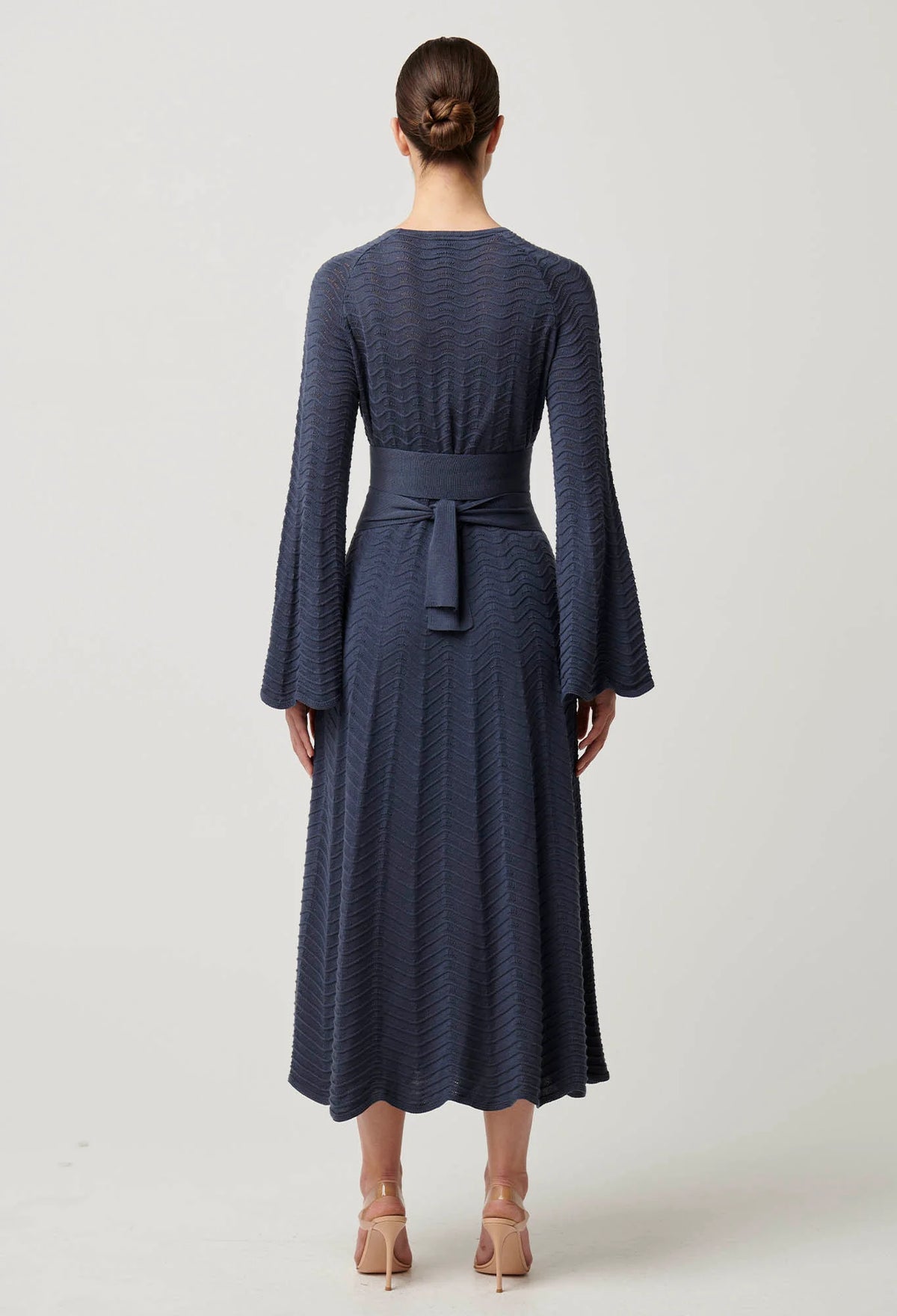 Once Was - Everett Cotton Lyocell Wave Knit Midi Dress in Bluestone