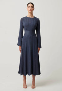 Once Was - Everett Cotton Lyocell Wave Knit Midi Dress in Bluestone