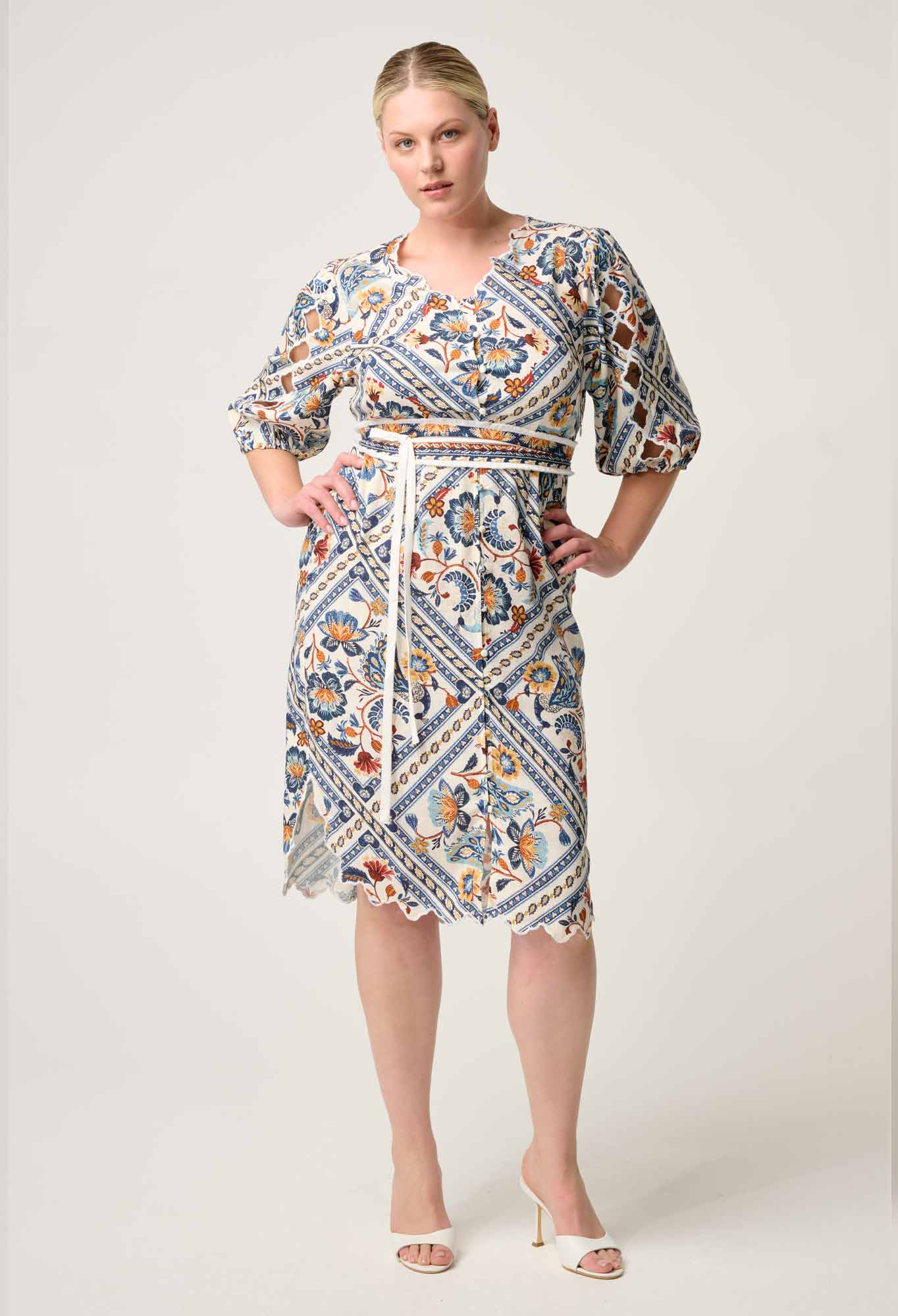 Once Was - Theia Viscose Scallop Embroidered Dress in Petinos