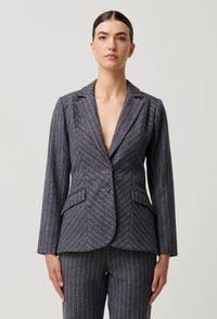 Once Was - Oaklyn Chevron Stripe Panelled Blazer in Bluestone