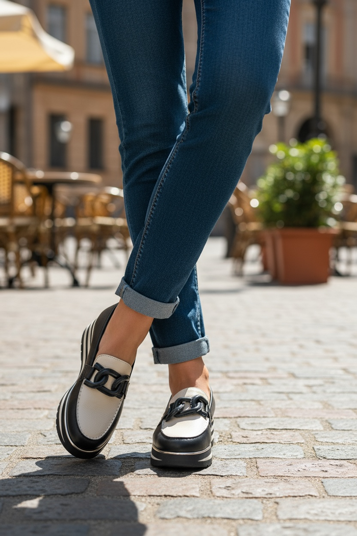 Eaila Navy Leather Loafers