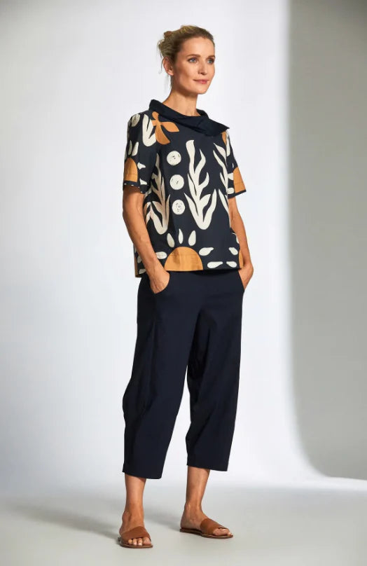 Peruzzi - Cotton Print Top - Navy