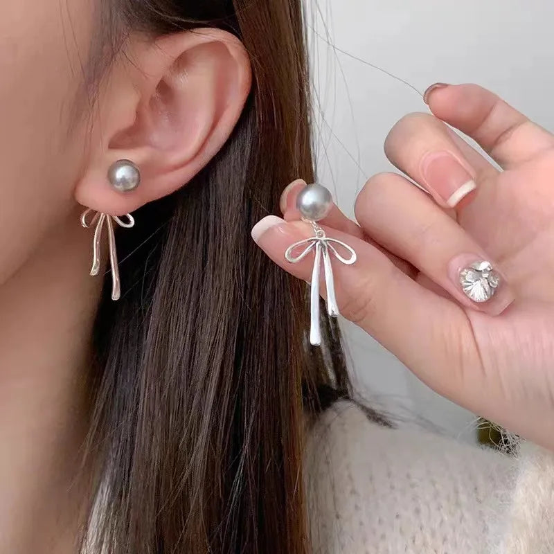 Sterling Silver Bow Pearl Earrings