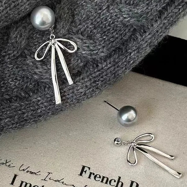 Sterling Silver Bow Pearl Earrings