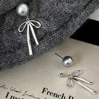 Sterling Silver Bow Pearl Earrings