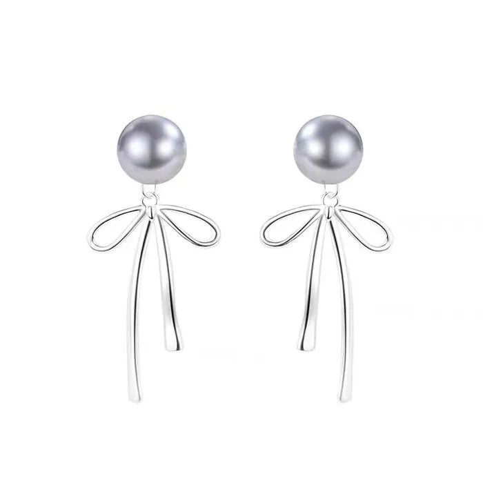 Sterling Silver Bow Pearl Earrings
