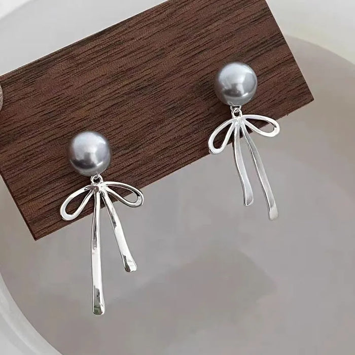 Sterling Silver Bow Pearl Earrings