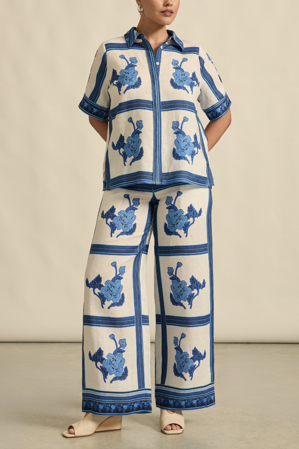 Zoe Kratzmann - Pixel Top - Azure Collage Blue Print