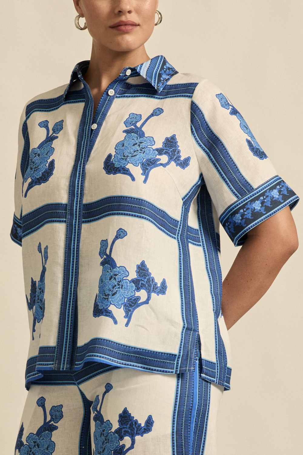 Zoe Kratzmann - Pixel Top - Azure Collage Blue Print