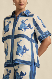 Zoe Kratzmann - Pixel Top - Azure Collage Blue Print