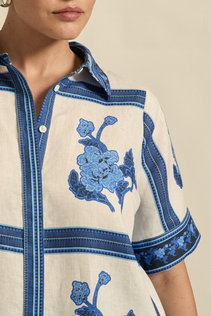 Zoe Kratzmann - Pixel Top - Azure Collage Blue Print