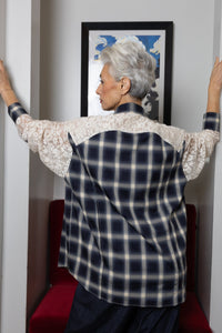 M.A. Dainty Cupido plaid shirt with lace back yoke — detail