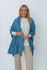 MerinoSnug - Mansfield Alpaca Wool Knitted Wrap - Australian Made in Blue