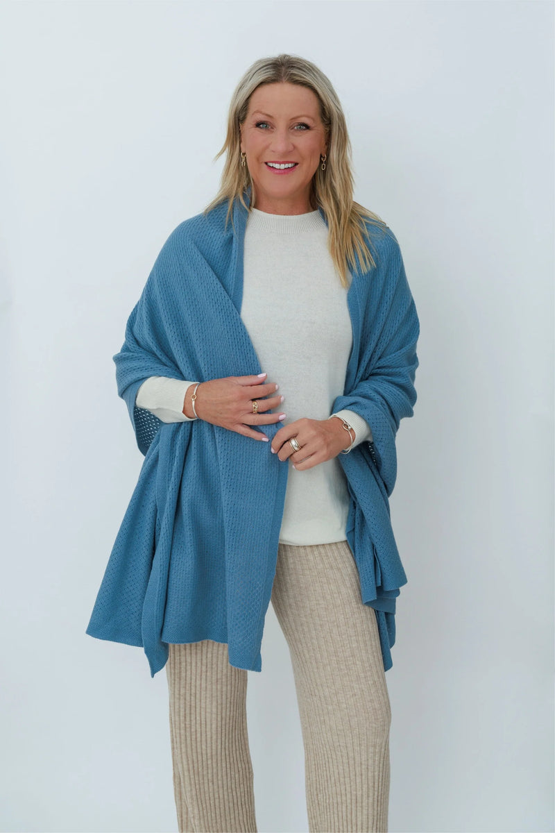 MerinoSnug - Mansfield Alpaca Wool Knitted Wrap - Australian Made in Blue