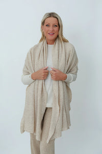MerinoSnug - Mansfield Wool Knitted Wrap - Australian Made in Natural Beige