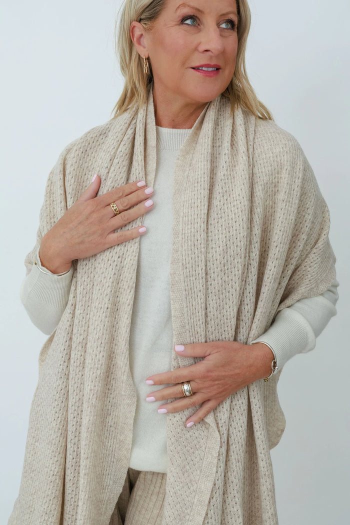 MerinoSnug - Mansfield Wool Knitted Wrap - Australian Made in Natural Beige