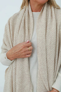 MerinoSnug - Mansfield Wool Knitted Wrap - Australian Made in Natural Beige