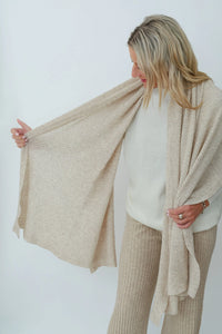 MerinoSnug - Mansfield Wool Knitted Wrap - Australian Made in Natural Beige