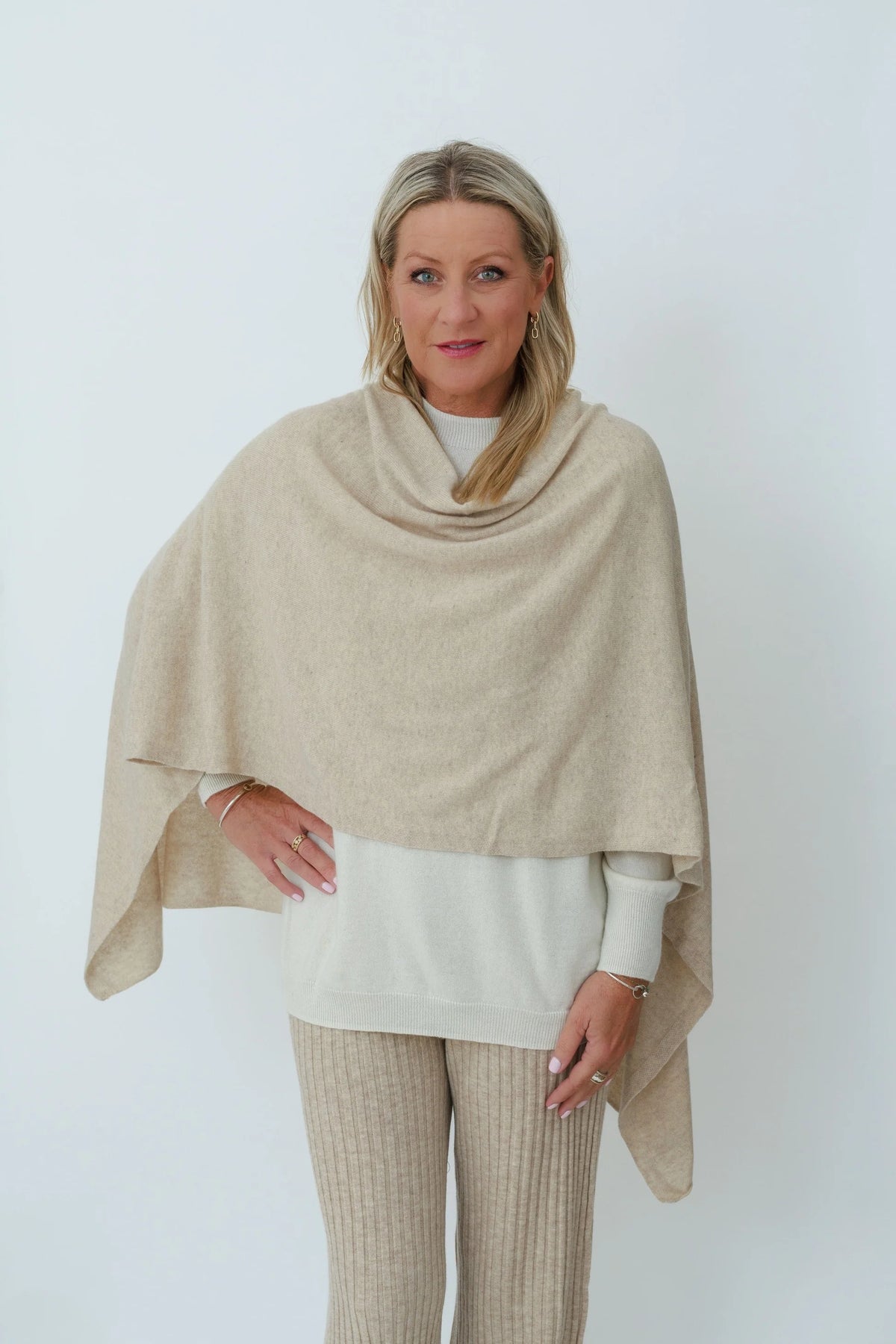 MerinoSnug - Mandy Poncho Alpaca Merino Wool Blend - Australian Made in Natural