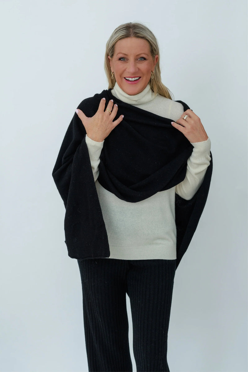MerinoSnug - Mandy Poncho Alpaca Merino Wool Blend - Australian Made in Black