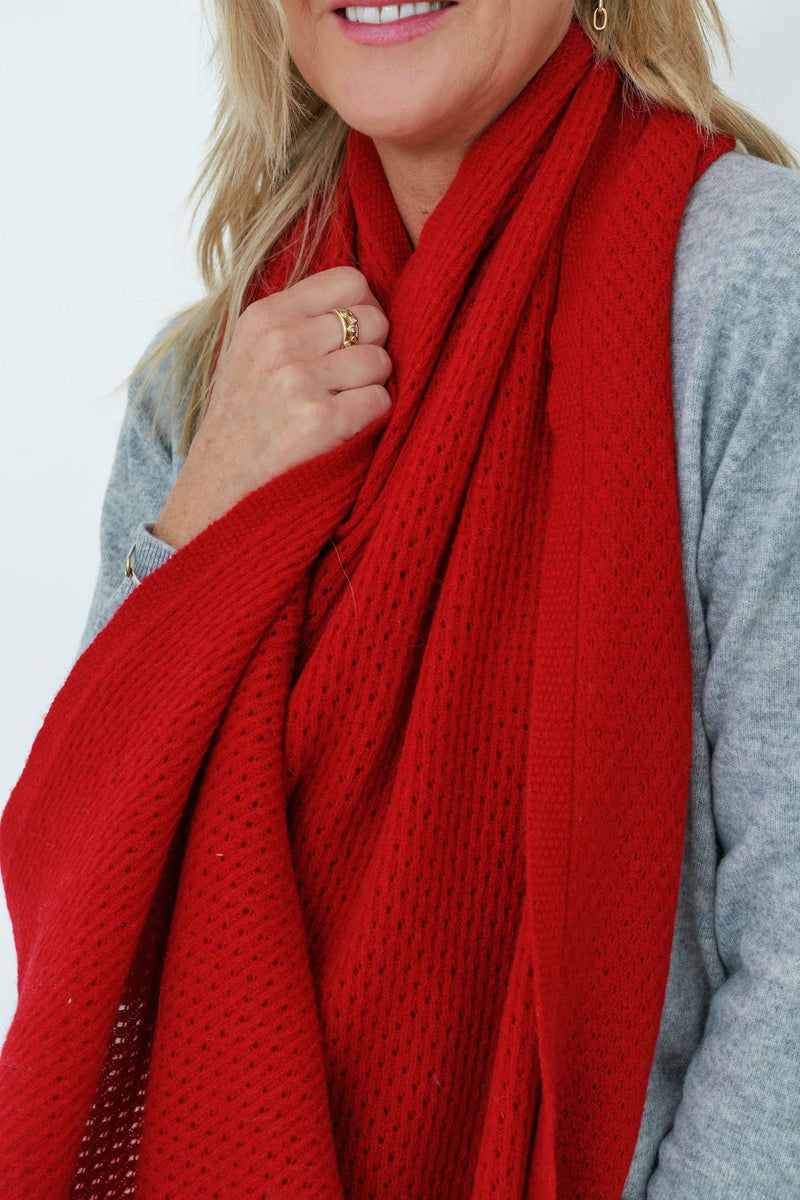 MerinoSnug - Mansfield Wool Knitted Wrap - Australian Made in Red