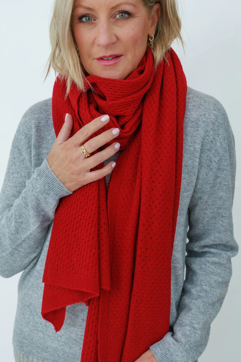 MerinoSnug - Mansfield Wool Knitted Wrap - Australian Made in Red